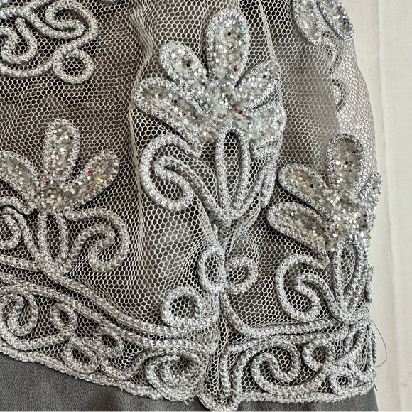 Night Way Womens Beaded Bodice Long Length Evening Gown in Grey Size 14 - Picture 4 of 10